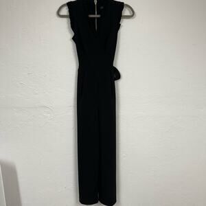 Andrew Marc Black Wide Leg Ruffled Jumpsuit Womens 4 Cropped Style